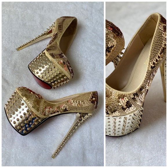 Leng Van NvLang Shoes - Women’s Sexy 6.5 DANCING STRIPPER HEELS inch gold high heels size 40